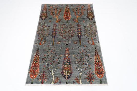 101 x 147 cm | Trees Afghan Tribal Hand Knotted Veg Dye Wool Carpet