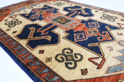 93 x 148 cm | Oriental Heriz Area Rug Afghan Hand Knotted Veg dye Wool carpet