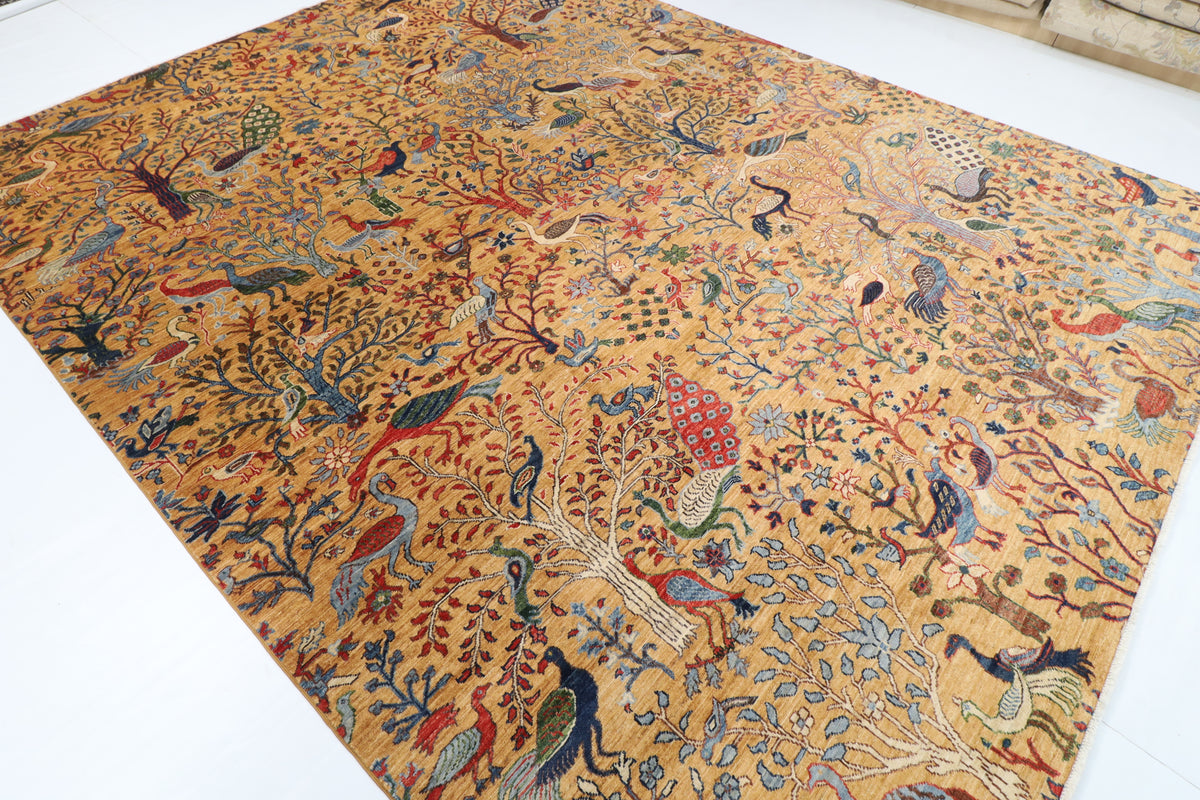 273 x 356 cm | Birds Yellow Design Hand Knotted Wool Afghan Carpet