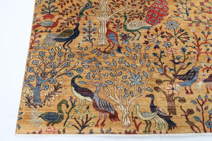 273 x 356 cm | Birds Yellow Design Hand Knotted Wool Afghan Carpet