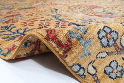 273 x 356 cm | Birds Yellow Design Hand Knotted Wool Afghan Carpet