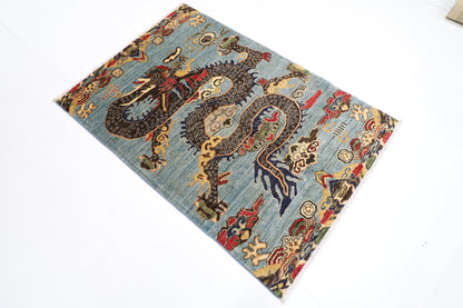 103 x 149 cm | Dargon Gray Area Rug Afghan Hand Knotted Veg dye Wool carpet