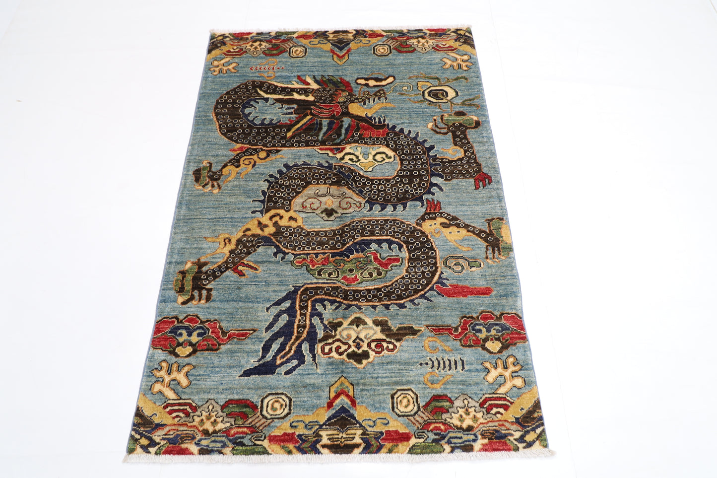 103 x 149 cm | Dargon Gray Area Rug Afghan Hand Knotted Veg dye Wool carpet