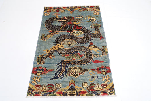103 x 149 cm | Dargon Gray Area Rug Afghan Hand Knotted Veg dye Wool carpet
