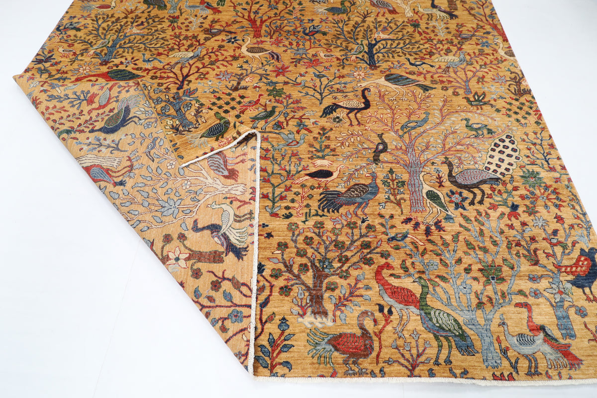 273 x 356 cm | Birds Yellow Design Hand Knotted Wool Afghan Carpet