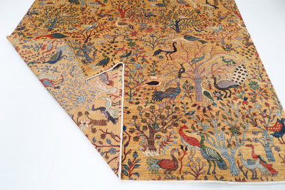 273 x 356 cm | Birds Yellow Design Hand Knotted Wool Afghan Carpet