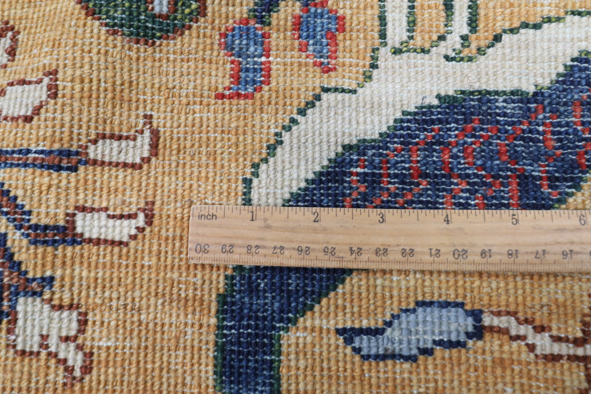273 x 356 cm | Birds Yellow Design Hand Knotted Wool Afghan Carpet