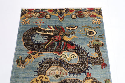 103 x 149 cm | Dargon Gray Area Rug Afghan Hand Knotted Veg dye Wool carpet