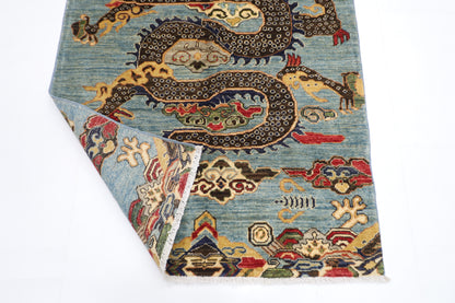 103 x 149 cm | Dargon Gray Area Rug Afghan Hand Knotted Veg dye Wool carpet