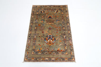 85 x 125 cm | Oriental Floral Gray Rug Afghan Hand Knotted Veg dye Wool carpet