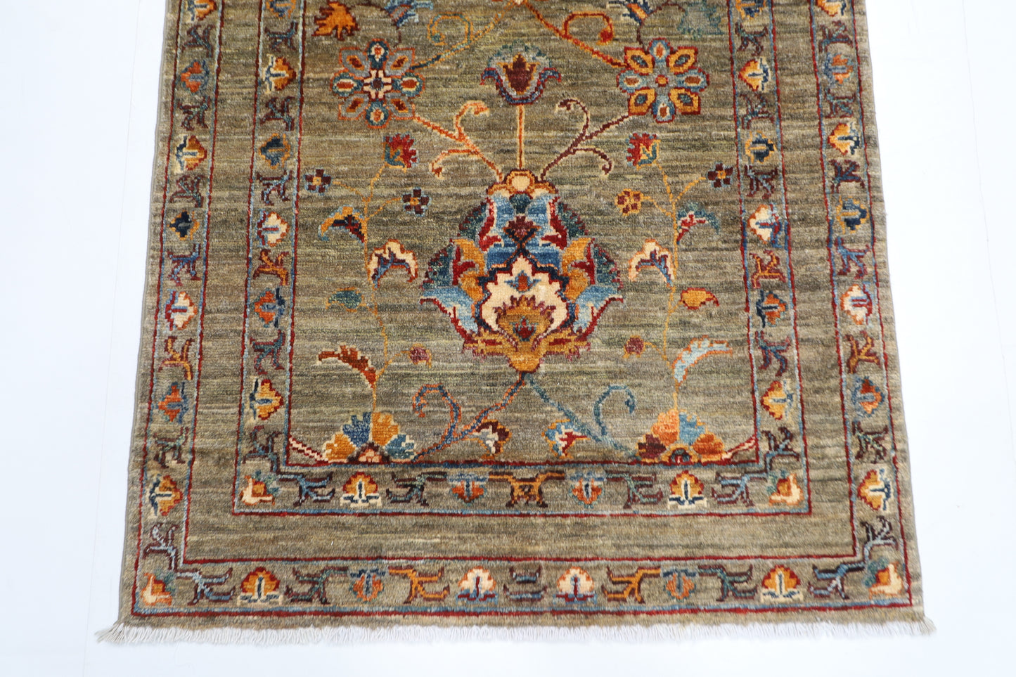 85 x 125 cm | Oriental Floral Gray Rug Afghan Hand Knotted Veg dye Wool carpet