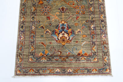 85 x 125 cm | Oriental Floral Gray Rug Afghan Hand Knotted Veg dye Wool carpet