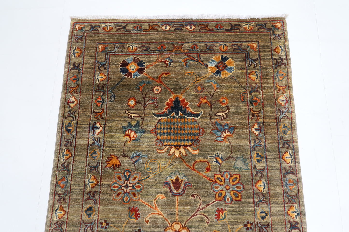85 x 125 cm | Oriental Floral Gray Rug Afghan Hand Knotted Veg dye Wool carpet