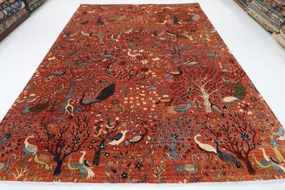 270 x 360 cm | Birds Orange Design Hand Knotted Wool Afghan Carpet