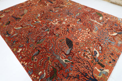 270 x 360 cm | Birds Orange Design Hand Knotted Wool Afghan Carpet