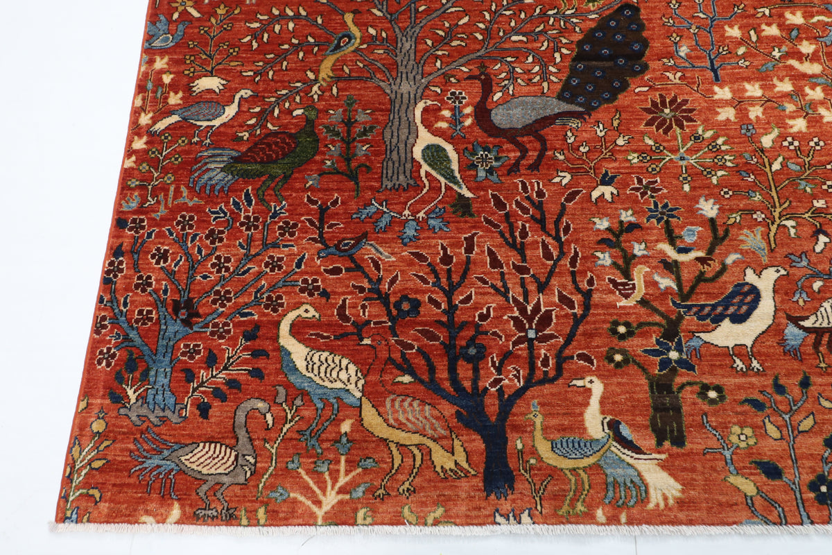 270 x 360 cm | Birds Orange Design Hand Knotted Wool Afghan Carpet