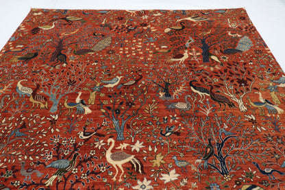 270 x 360 cm | Birds Orange Design Hand Knotted Wool Afghan Carpet