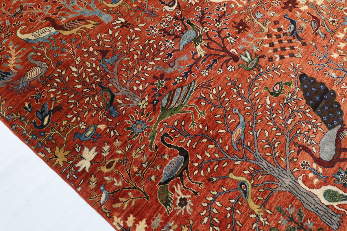 270 x 360 cm | Birds Orange Design Hand Knotted Wool Afghan Carpet