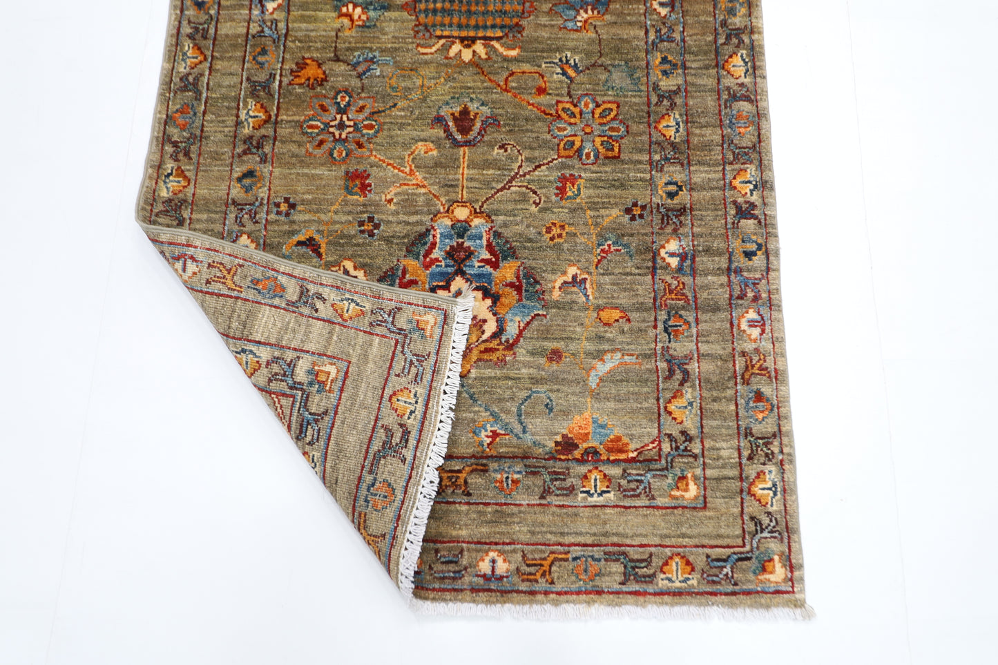 85 x 125 cm | Oriental Floral Gray Rug Afghan Hand Knotted Veg dye Wool carpet
