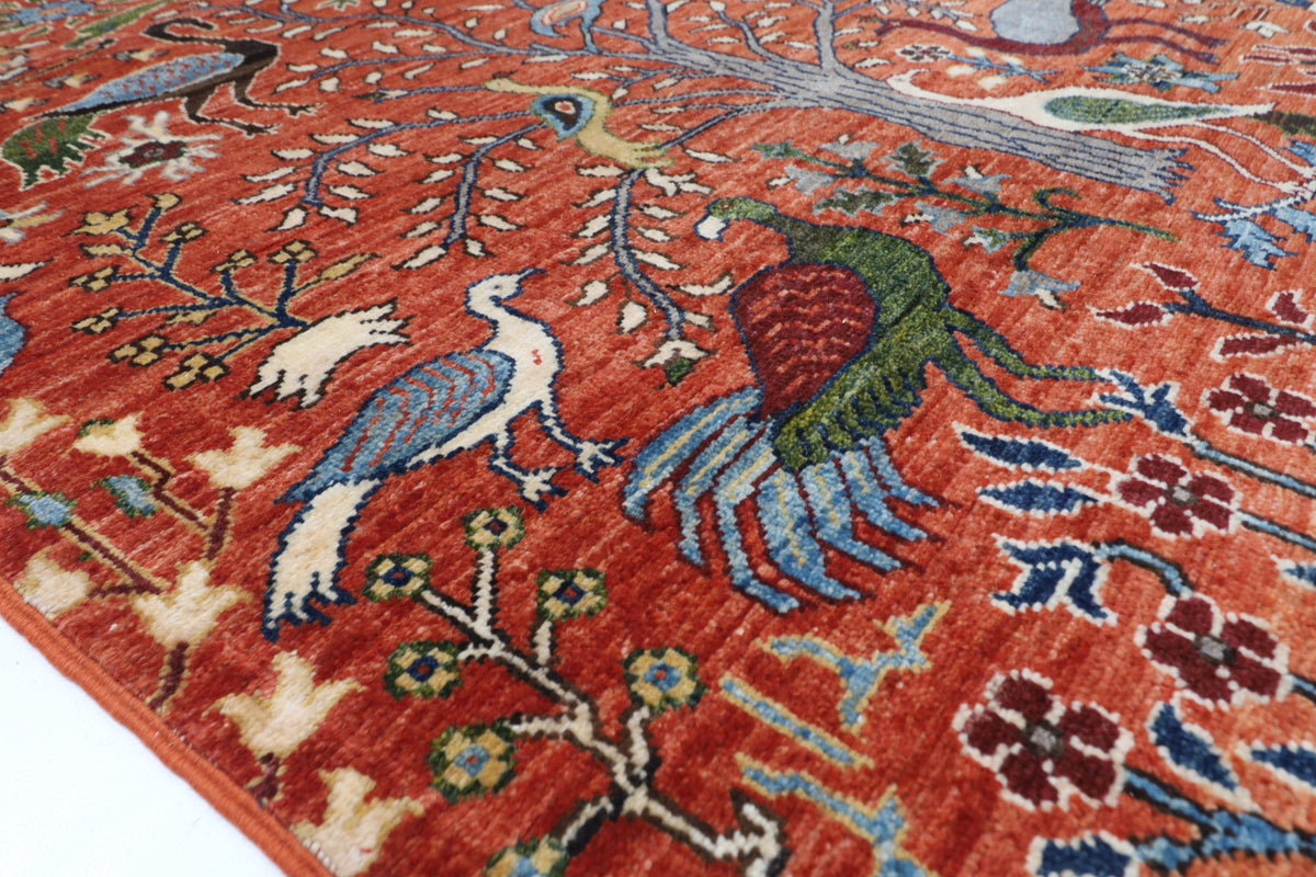 270 x 360 cm | Birds Orange Design Hand Knotted Wool Afghan Carpet