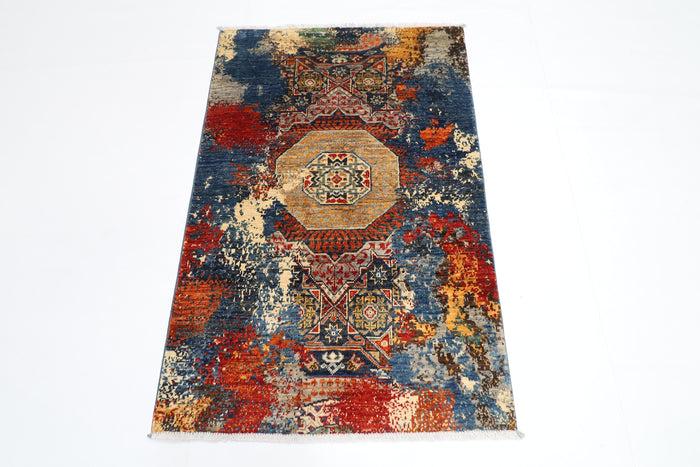 84 x 129 cm | Oriental Abstract mamluk Rug Afghan Hand Knotted Veg dye Wool carpet