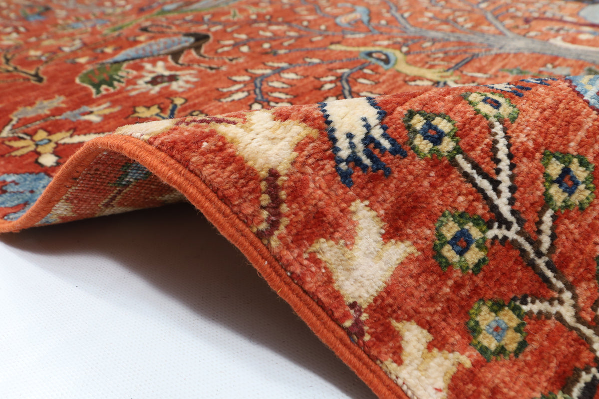 270 x 360 cm | Birds Orange Design Hand Knotted Wool Afghan Carpet