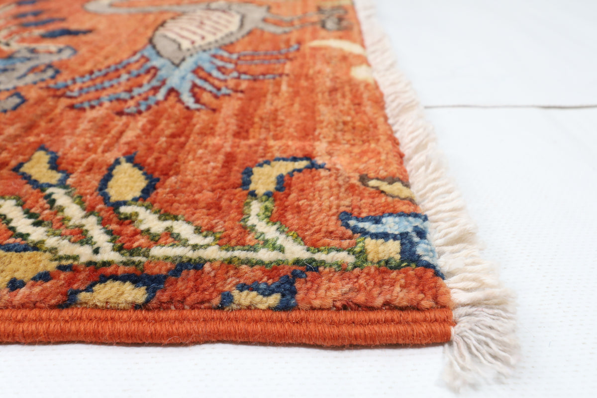 270 x 360 cm | Birds Orange Design Hand Knotted Wool Afghan Carpet