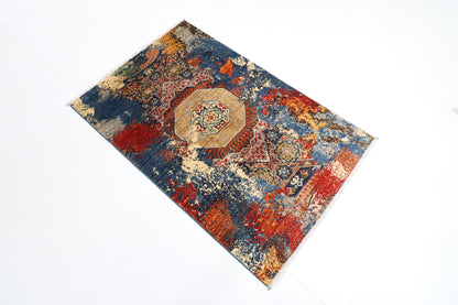 84 x 129 cm | Oriental Abstract mamluk Rug Afghan Hand Knotted Veg dye Wool carpet