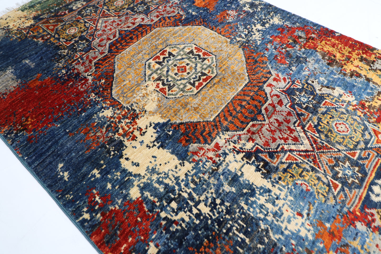 84 x 129 cm | Oriental Abstract mamluk Rug Afghan Hand Knotted Veg dye Wool carpet