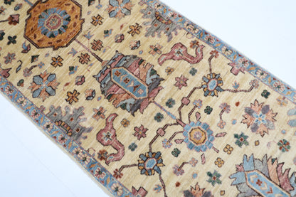 74 x 183 cm | Hallway Floral beige Rug Afghan Hand Knotted Veg dye Wool carpet