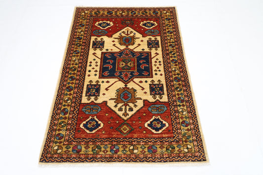 101 x 148 cm | Heriz Afghan Tribal Hand Knotted Veg Dye Wool Carpet