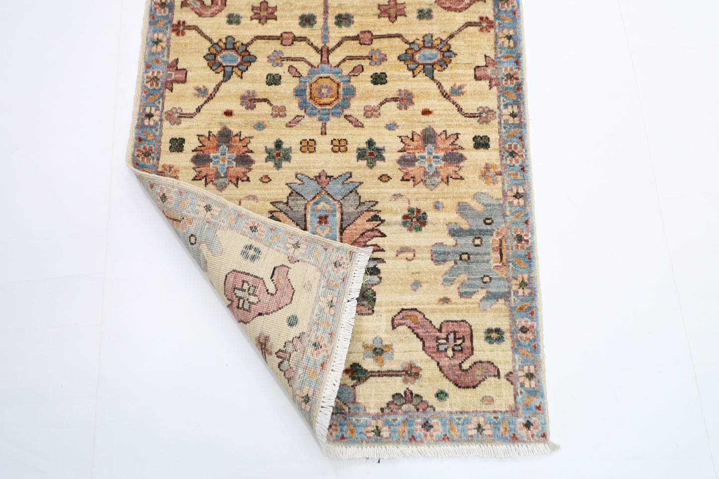 74 x 183 cm | Hallway Floral beige Rug Afghan Hand Knotted Veg dye Wool carpet