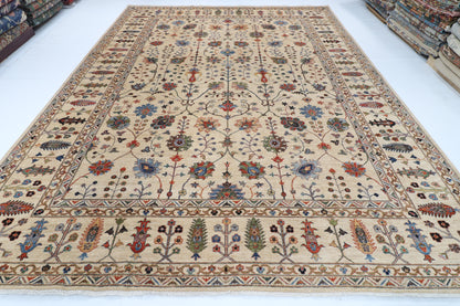 306 x 395 cm | Sultani beige Design Hand Knotted Wool Afghan Carpet