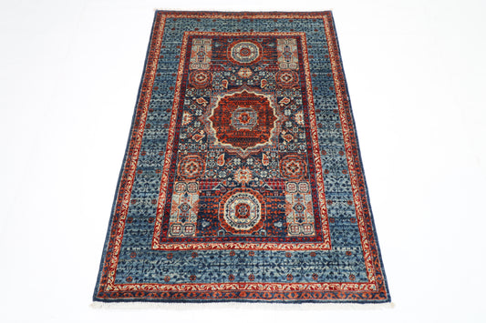98 x 147 cm | Mamluk Afghan Tribal Hand Knotted Veg Dye Wool Carpet