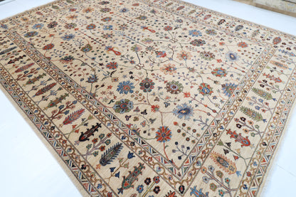 306 x 395 cm | Sultani beige Design Hand Knotted Wool Afghan Carpet
