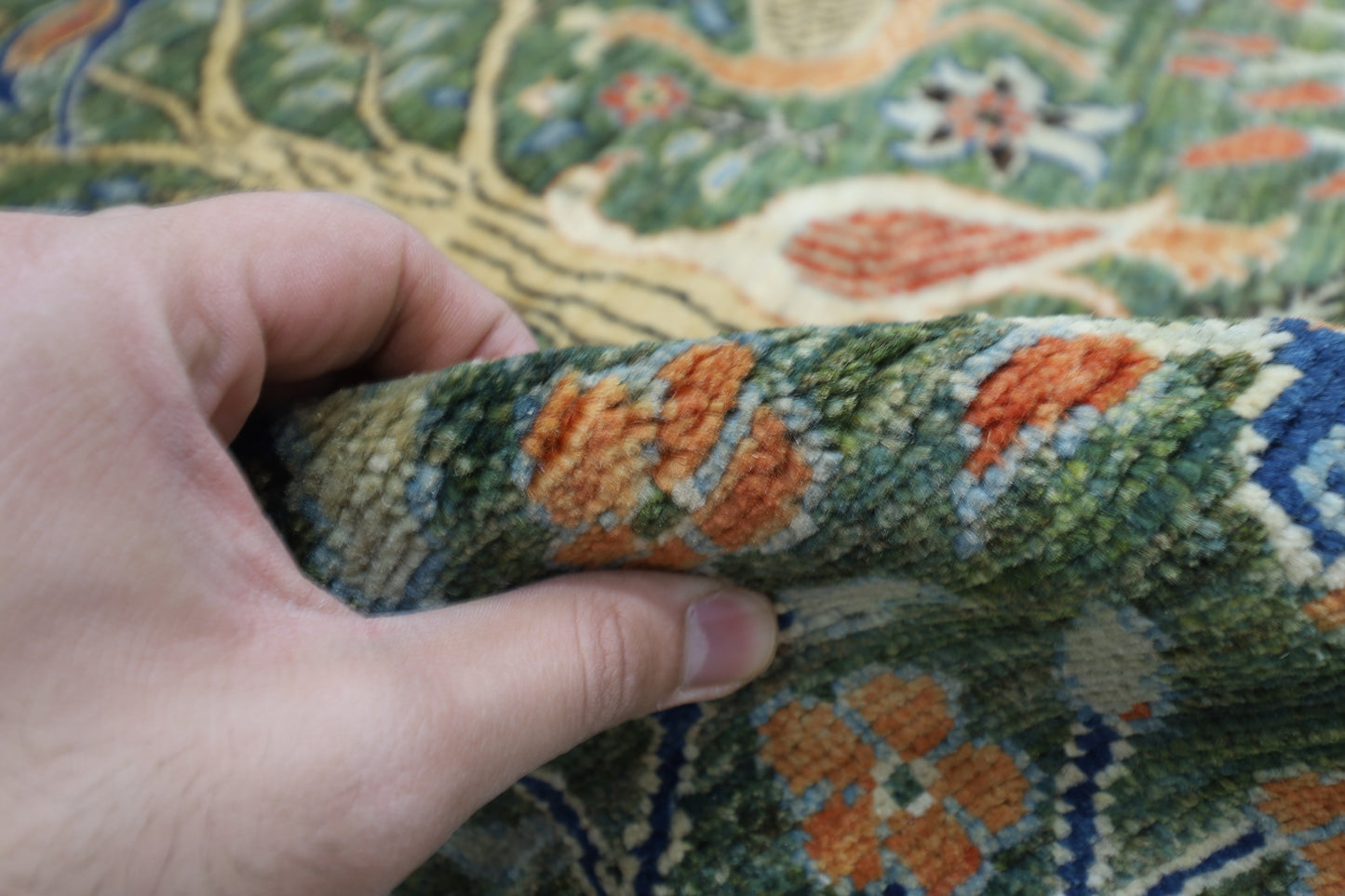 75 x 484 cm | Hallway Large Birds Green Rug Afghan Hand Knotted Veg dye Wool carpet