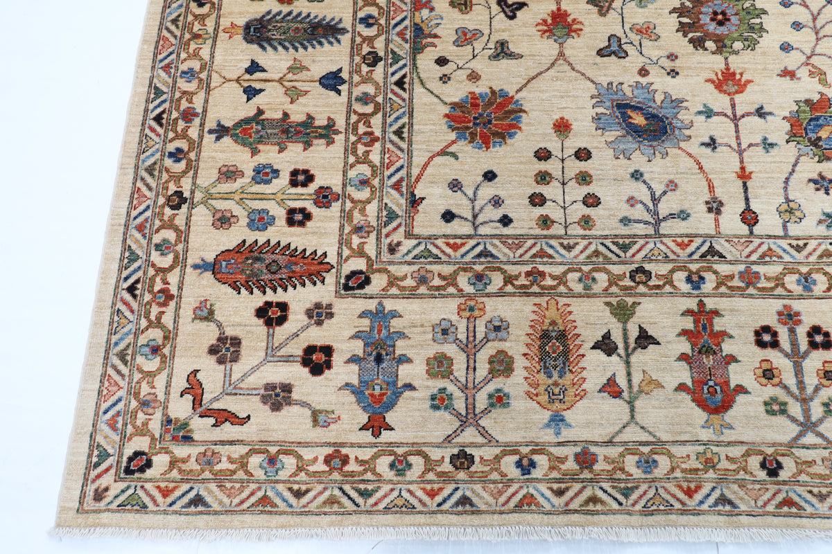 306 x 395 cm | Sultani beige Design Hand Knotted Wool Afghan Carpet