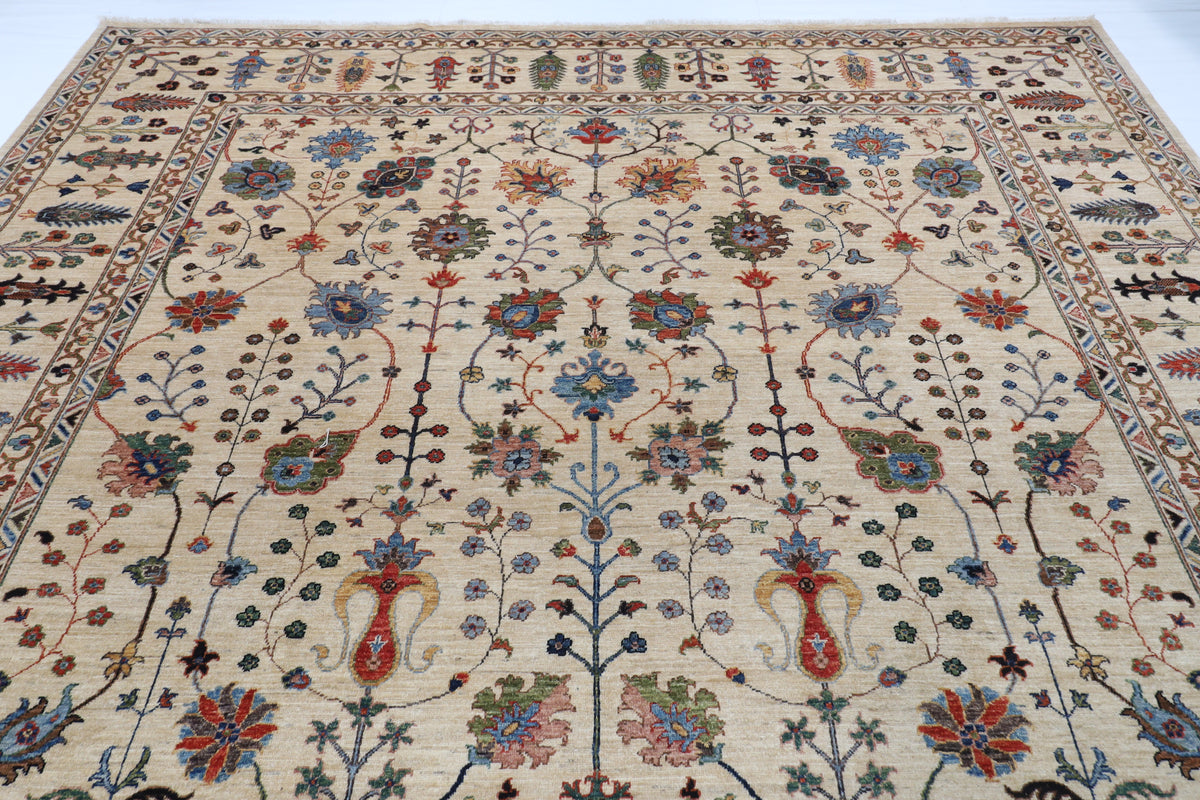 306 x 395 cm | Sultani beige Design Hand Knotted Wool Afghan Carpet