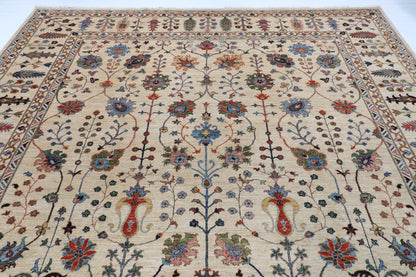 306 x 395 cm | Sultani beige Design Hand Knotted Wool Afghan Carpet