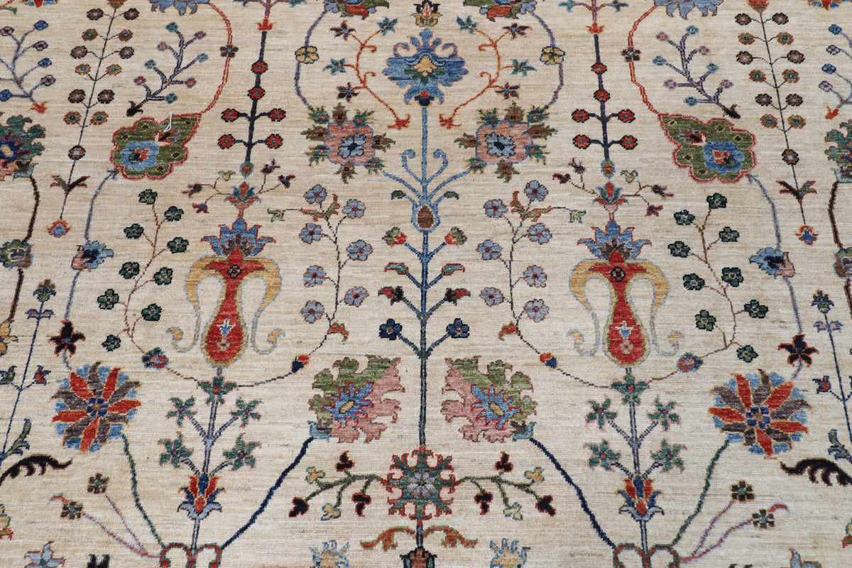 306 x 395 cm | Sultani beige Design Hand Knotted Wool Afghan Carpet