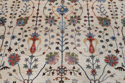 306 x 395 cm | Sultani beige Design Hand Knotted Wool Afghan Carpet