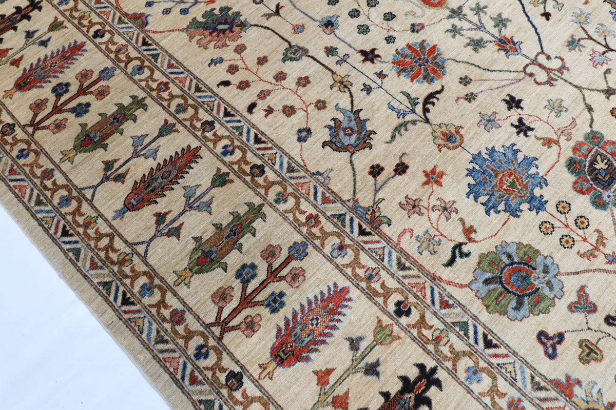 306 x 395 cm | Sultani beige Design Hand Knotted Wool Afghan Carpet