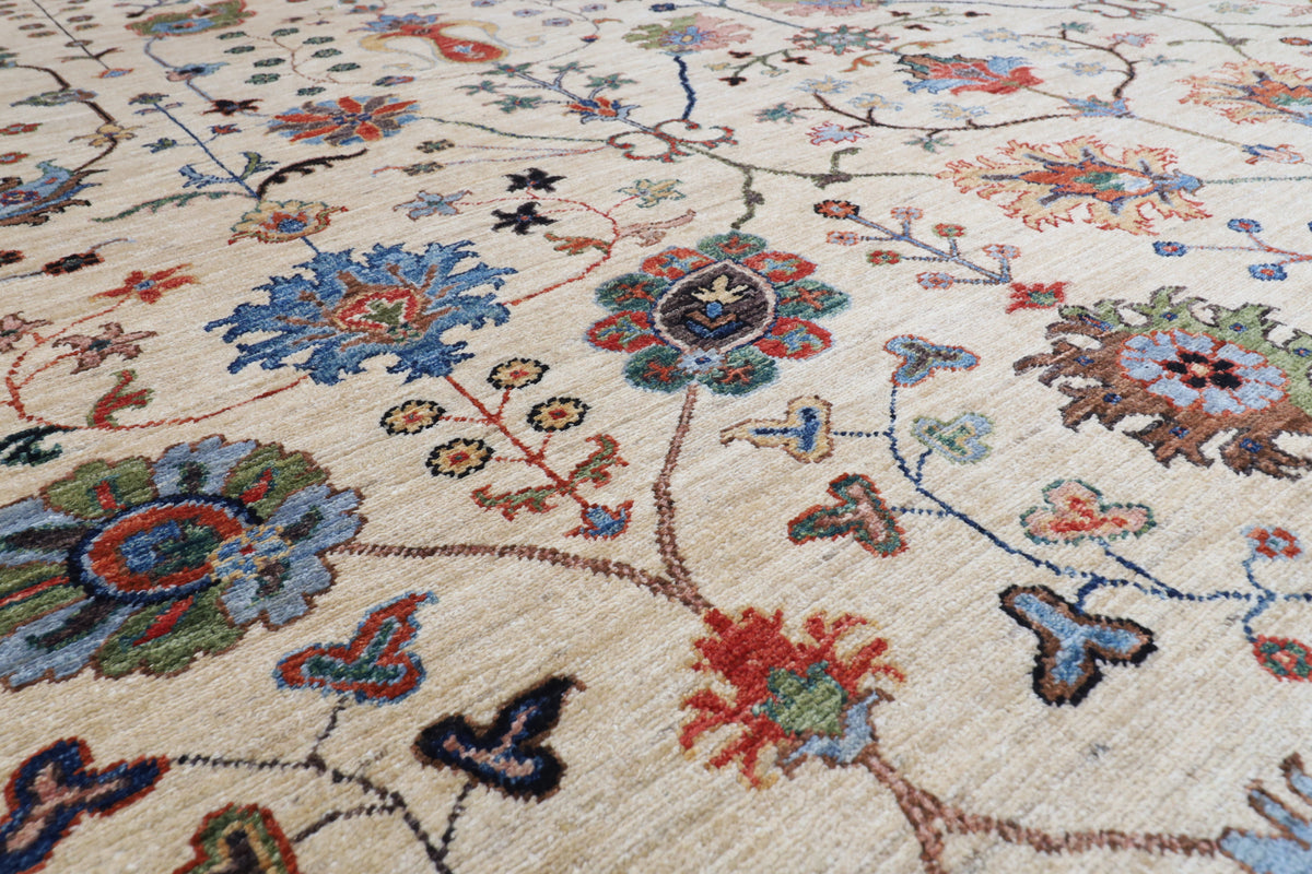 306 x 395 cm | Sultani beige Design Hand Knotted Wool Afghan Carpet
