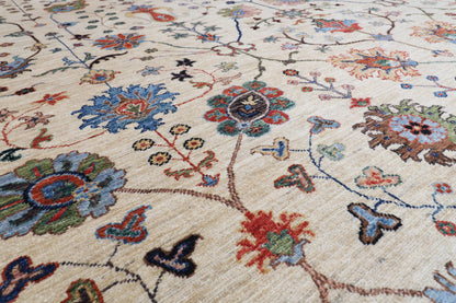 306 x 395 cm | Sultani beige Design Hand Knotted Wool Afghan Carpet