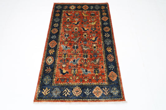 93 x 153 cm | Afghan Tribal Hand Knotted Veg Dye Wool Carpet