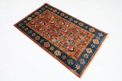 93 x 153 cm | Afghan Tribal Hand Knotted Veg Dye Wool Carpet