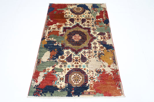 99 x 152 cm | Abstract Afghan Tribal Hand Knotted Veg Dye Wool Carpet