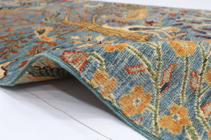 87 x 297 cm | Hallway Birds Blue Rug Afghan Hand Knotted Veg dye Wool carpet