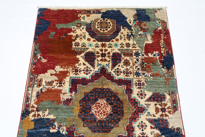 99 x 152 cm | Abstract Afghan Tribal Hand Knotted Veg Dye Wool Carpet