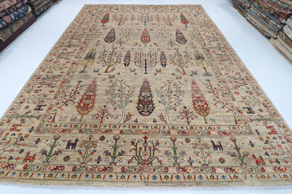 295 x 395 cm | Tree of life Gray Design Hand Knotted Wool Afghan Carpet